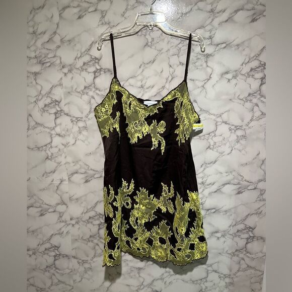 Topshop Satin and Lace Cami Mini Dress in Chocolate and lime-Brown - Picture 6 of 12